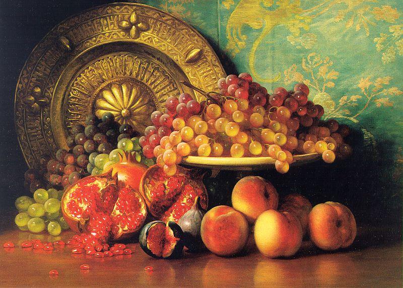 George Henry Hall Figs, Pomegranates, Grapes and Brass Plate France oil painting art